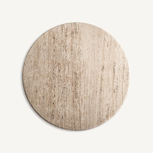 Table à manger ronde moderne en travertin avec piétement en bois de manguier massif |   Table à manger de luxe avec plateau en pierre - Product Image 6