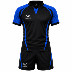 Conjunto de Camiseta de Rugby Negra y Azul para Hombre WARPRO, Manga Corta, Cuello Alto, Absorbe la Humedad, Ajuste Atlético, Uniforme de Equipo para Todas las Temporadas - Product Image 1