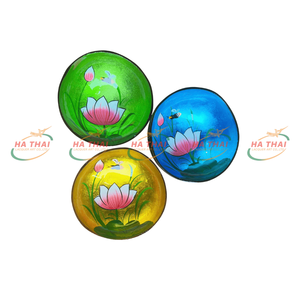 Peinture Bol en noix de coco Peinture écologique Bol en noix de coco Laque faite à la main avec motif Art décoratif Plat - Product Image 1