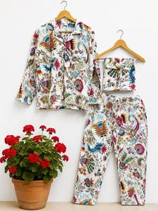 Women Cotton <b>Pajama</b> Set Leopard Print Eco-Friendly Long Sleeve Soft Breathable Night <b>Suit</b> Lounge Wear Button Sleepwear - Product Image 1