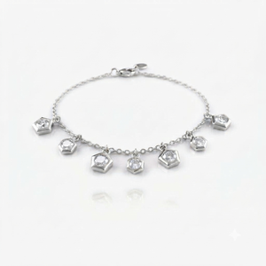 Pulsera de Diamantes Cultivados en Laboratorio, Oro de 14K, 2.5ct EF VVS, Pulsera con Diamantes Engastados, Pulsera con Dije Hexagonal Geométrico, Joyería Fina - Product Image 2