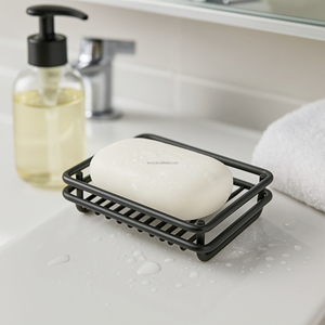 Porte-savon rectangulaire en métal noir, support pour éponge, organisateur de comptoir de salle de bain, plateau à savon moderne - Product Image 5
