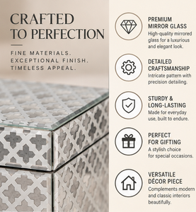Ivory Silver <b>Mirrored</b> Glass Jewelry <b>Storage</b> Box <b>with</b> Geometric Pattern Soft Lining Decorative Keepsake and Vanity Organizer - Product Image 5