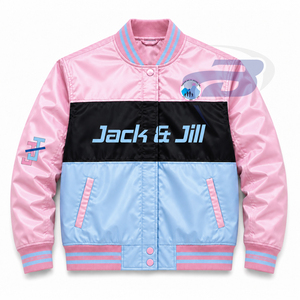 Chaqueta de carreras bordada para mujer de la hermandad Jack And Jill Of America, ropa griega vintage, chaqueta de carreras estilo universitario en rosa y azul. - Product Image 1