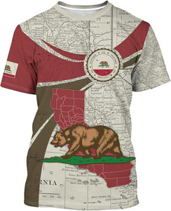 T-shirt à manches courtes pour homme avec impression de la carte de la Californie, coupe classique, col rond, tricoté, 100% coton, écologique, respirant - Product Image 1