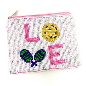 Porte-monnaie perlé LOVE Smiley mignon, pochette zippée en perles de rocaille blanches, lettrage rose, coloré, fait main, cadeau, fournisseur en gros personnalisé - Product Image 1