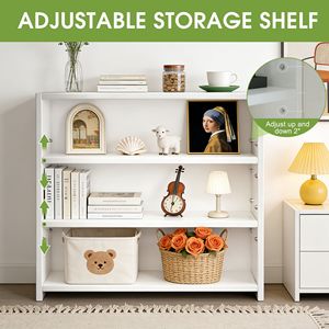 Modern 3-Tier <b>Adjustable</b> Open Bookcase Freestanding White Wood Storage <b>Shelf</b> 88lbs Capacity Display Rack - Product Image 4