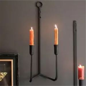 Wholesale Antique Metal <b>Wall</b> Sconce <b>Candle</b> Holder Vintage Wrought Iron 2-Arm Hanging <b>Candle</b> Stand Home Decor Hospitality Supply - Product Image 4