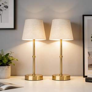 โคมไฟตั้งโต๊ะ LED แบบสั่งทำพิเศษ ฐานพลาสติก ผ้าหุ้มเรียบง่าย ปรับความสว่างได้ด้วยรีโมทคอนโทรล แสงวอร์มไวท์ สำหรับตกแต่งบ้าน - Product Image 1