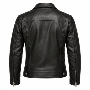 Chaqueta de Motociclista de Piel de Oveja Genuina para Hombre, Cierre Asimétrico, Estilo Motociclista, Personalizada OEM, Negra, Marrón, Blanca, Corte Ajustado, Informal - Product Image 5