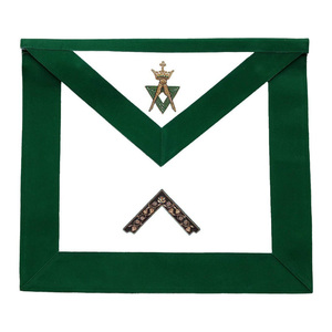 Junior Warden Allied Masonic Degrees <b>Apron</b> <b>White</b> Dark Green Border Floral Emblem Embroidery Custom Ceremonial Regalia - Product Image 2