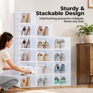 Clear Plastic Stackable Shoe Storage <b>Box</b> 10 or 15 Pack Foldable Organizer for Sneakers and <b>Hats</b> - Product Image 5