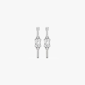 Pendientes de Aro Pequeños con Diamantes Cultivados en Laboratorio, Corte Esmeralda y Redondo, 2.52CTW, Oro de 10/14/18KT, Certificación IGI, Estilo Moderno para Mujer - Product Image 2
