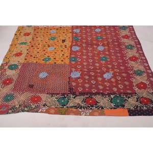 Lavinas Boho Kantha Suzani Embroidered <b>Quilt</b> Handmade Vintage Cotton Floral Eco-Friendly Washable All-Season Bedspread Indian - Product Image 3