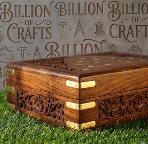 Ornate Timber Brass Motif Etched <b>Box</b> Luxury Decorative <b>Storage</b> Casket - Product Image 4
