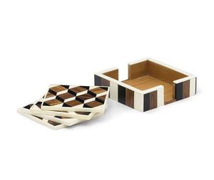 Dessous de verre rond 4x4 pouces, artisanat moderne, design à carreaux en os et corne de haute qualité, style classique, incrustation d'os - Product Image 6