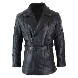 Custom OEM Men Motorcycle Leather Jacket Vintage Belted Black Genuine Cowhide Biker <b>Coat</b> <b>Zipper</b> Men Leather Jacket - Product Image 5
