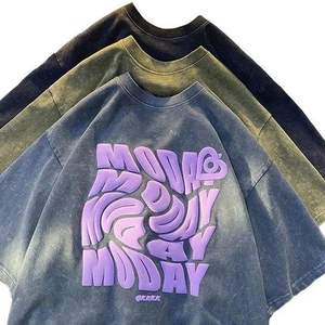 Oversized Men's Streetwear T-<b>Shirt</b> Black <b>Purple</b> Monday Print Short Sleeve O-Neck Cotton Jersey Crew Neck Casual Top - Product Image 3