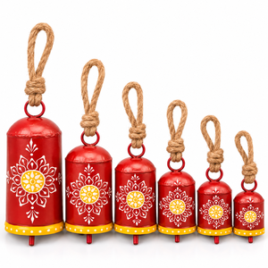 Winter Whimsy Red Metal Hanging Chain with Starburst and Heart Charms White Decorative <b>Artwork</b> and Natural Hemp Cord - Product Image 4