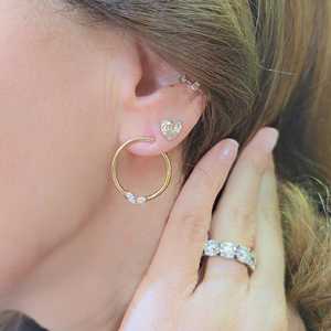 Diamond <b>Hoop</b> <b>Earring</b> 14K <b>Solid</b> Gold Modern Elegant Prong Set Pear Marquise Lab Grown Wedding Luxury Classic Huggies Fine Jewelry - Product Image 6