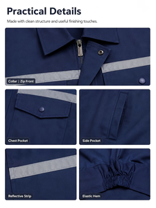 Unisex Flame Retardant Workwear Set for Workshop Warehouse Spring Fall Navy Jacket Pants Reflective Strip Zip Front Waterproof - Product Image 6
