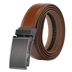 Ceinture en cuir de vachette véritable de haute qualité pour hommes, ceinture à cliquet avec boucle automatique en alliage et logo personnalisé - Product Image 5