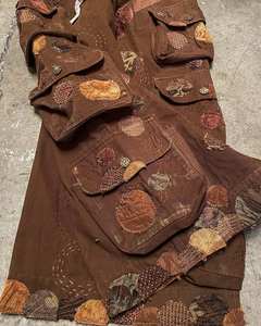Pantalon cargo vintage patchwork multi-poches streetwear coupe ample coupe-vent Y2K Hip Hop décontracté marron utilitaire - Product Image 6