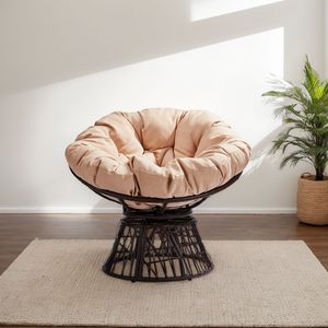 Poltrona Papasan Girevole Ergonomica in Vimini da 38 Pollici con Cuscini Spessi Trapuntati, Rotazione a 360 Gradi, Pronta per Uso in Soggiorno e Camera da Letto - Product Image 5
