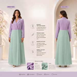Vestido Abaya en Colores Pastel para Mujer, Elegante Caftán Islámico de Dubái |   Vestido Maxi Modesto de Manga Larga 2026 Estilo Lujoso Boutique Pro - Product Image 3