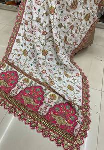 Tela Bordada para Dupatta con Espejo, 100% Poliéster, Tejido para Chales con Borde Floral para Decoración de Prendas - Product Image 2
