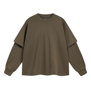 High Quality 100%Soft Combed Cotton Double Layer <b>Long</b> Sleeves T-Shirts Customized Printing Heavy Weight Plus Size Men's T-Shirt - Product Image 1