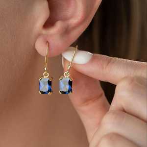 Tanzanite Drop Earrings <b>Emerald</b> Cut December Birthstone 925 Sterling Silver 14K Gold Plated Deep Blue Dangle Jewelry - Product Image 6