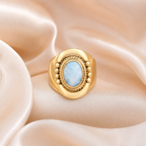 Natural Larimar Gemstone Vintage <b>Ring</b> 925 Sterling Silver Rose Gold Yellow Gold Plated Boho Statement Jewelry Gift <b>for</b> Her <b>Men</b> - Product Image 5