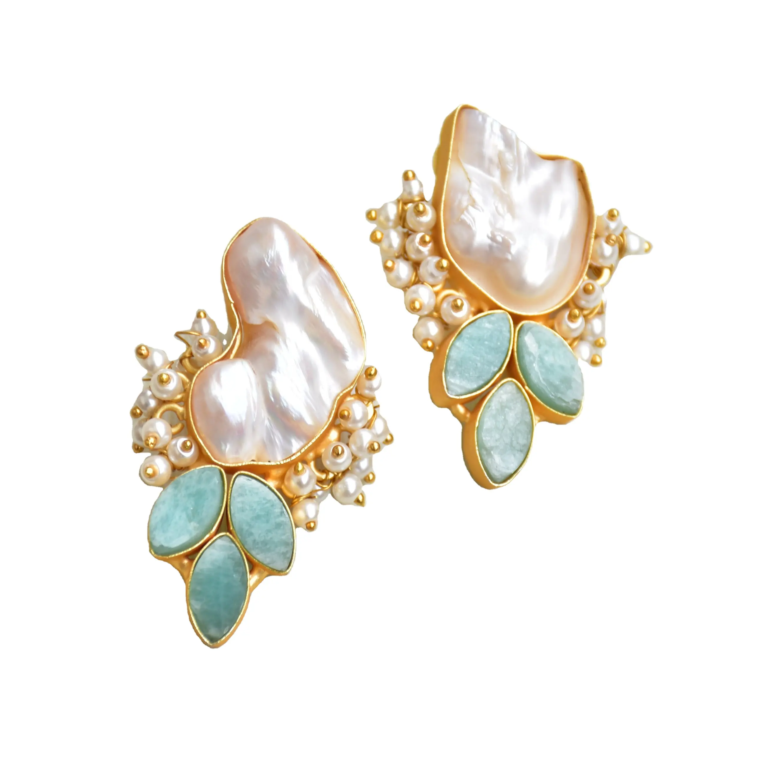 Statement Handmade Wedding Earrings for Brides Baroque Pearl trendy designs Jewelry for women Semi-precious stone studs