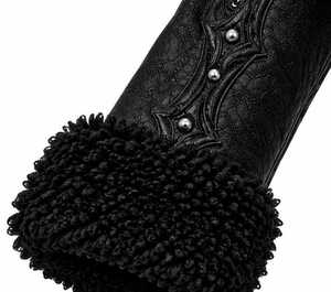 <b>Women</b> <b>Black</b> Leather <b>Coat</b> <b>Fur</b> Trim Collar Lace Up Gothic Winter Midi Long Sleeve Parka - Product Image 5