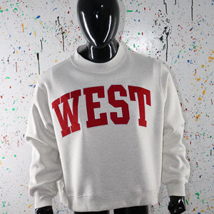 WEST ASH GREY <b>Mock</b> <b>Neck</b> Sweatshirt 100% RED Applique Embroidery wide <b>neck</b> Sweatshirt Finer Threads - Product Image 1
