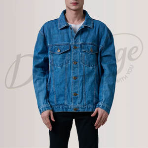 Veste en jean bleu moyen sur mesure pour homme, coupe ample et oversize, délavage vintage, en coton, style streetwear décontracté - Product Image 4