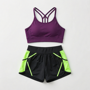 Women's Racerback Sports Bra High Waist Shorts Set Geometric Print Green Orange <b>White</b> 2 Piece Yoga Activewear Quick Dry - Product Image 4