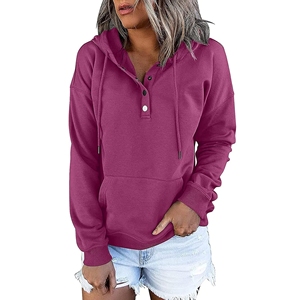 Jersey informal de manga larga para mujer, Tops, trajes de moda de otoño, sudaderas con capucha con cordón, sudaderas con capucha teñidas lisas de punto, otoño - Product Image 2