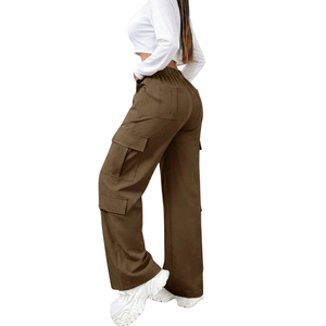 Pantalones Cargo de Pierna Ancha para Mujer, Cintura Alta Elástica, Ajuste Holgado, Poliéster de Secado Rápido, Múltiples Bolsillos, Ropa Urbana, Comodidad para Exteriores - Product Image 3