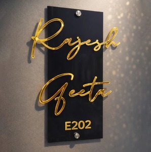 Luxury Personalized Acrylic Name <b>Plate</b> with 3D Gold Lettering Custom House <b>Door</b> Sign Premium Black Gold Entrance Plaque - Product Image 1