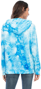 Sudadera con capucha azul tie-dye para mujer, de manga larga, hombros caídos, con bolsillo canguro, informal, para otoño - Product Image 5