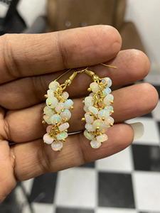Boucles d'oreilles pendantes en opale Welo d'Éthiopie blanche naturelle, multicolores, plaquées or 14 carats, pour femme, idéales comme cadeau - Product Image 3
