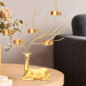 Bougeoir de cerf doré Bougeoir en bois de cerf Porte-bougie décoratif avec design de cerf Bougeoir de cerf de style nordique - Product Image 5