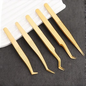Pinzas de Precisión Doradas con Patrón de Red para Extensión de Cejas, Rectas, de Acero Inoxidable, Profesionales, para Belleza, Pestañas y Cejas - Product Image 5