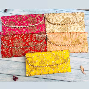 Enveloppes de travail dorées à paillettes brodées à la main traditionnelles pochettes en forme pour les faveurs de mariage cadeau de retour pour Shagun - Product Image 4