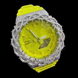 Reloj de Pulsera Digital Personalizado con Esfera Amarilla y Correa con Diseño de Bisel de Espinas de Diamantes para Hombre y Mujer - Product Image 1