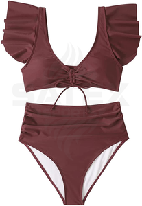 Wholesale Solid Color Two-Piece Women's <b>Bikini</b> <b>Set</b> with Front Logo Customizable Colors & <b>Sizes</b> - Product Image 6