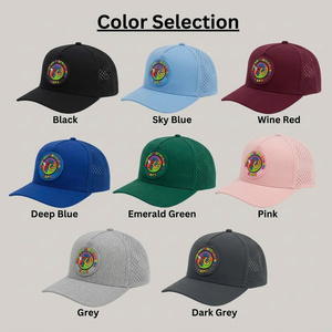 Casquettes structurées streetwear 5 panneaux avec logo personnalisé en PVC, visière incurvée, couleurs basiques, casquettes de golf et de sport, trous découpés au laser, unisexe - Product Image 5