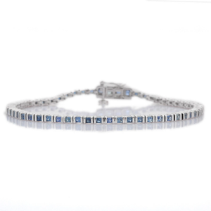 18K Square Cut <b>Blue</b> <b>Sapphire</b> Fashion Tennis <b>Bracelet</b> - Product Image 3
